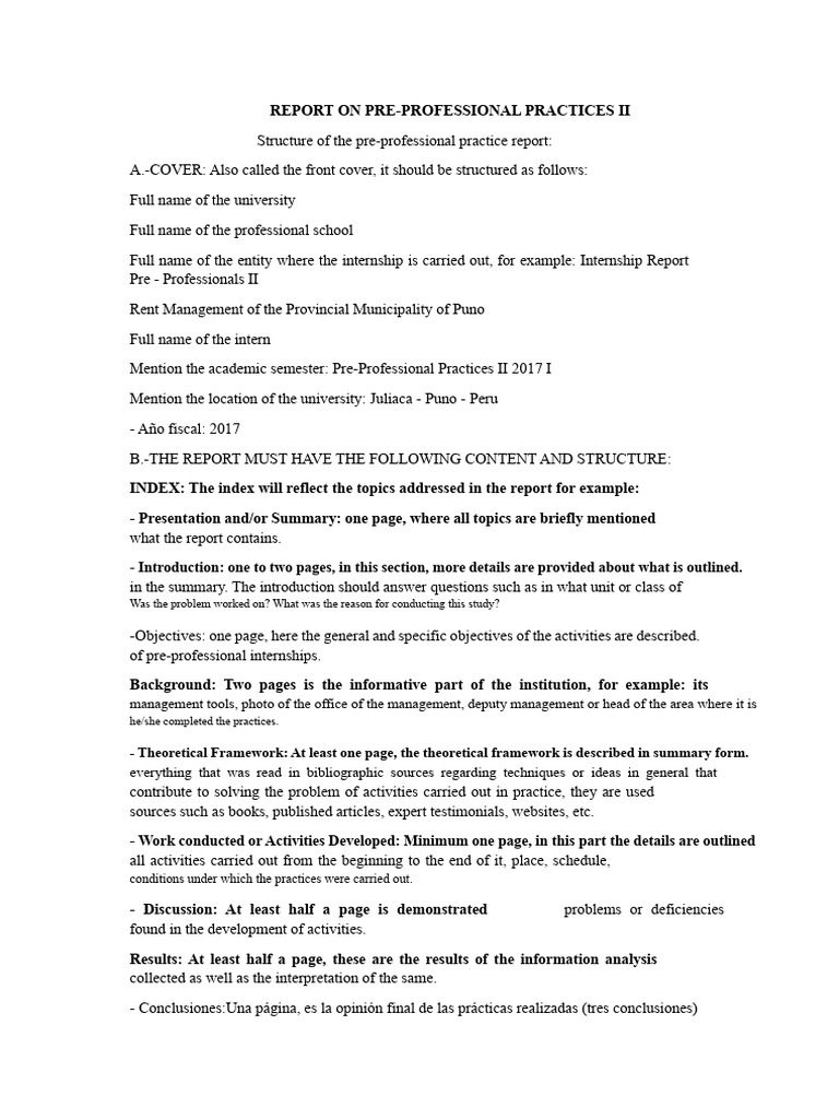 Structure of Pre-Professional Practices Report II Unaj 2017 I | PDF ...