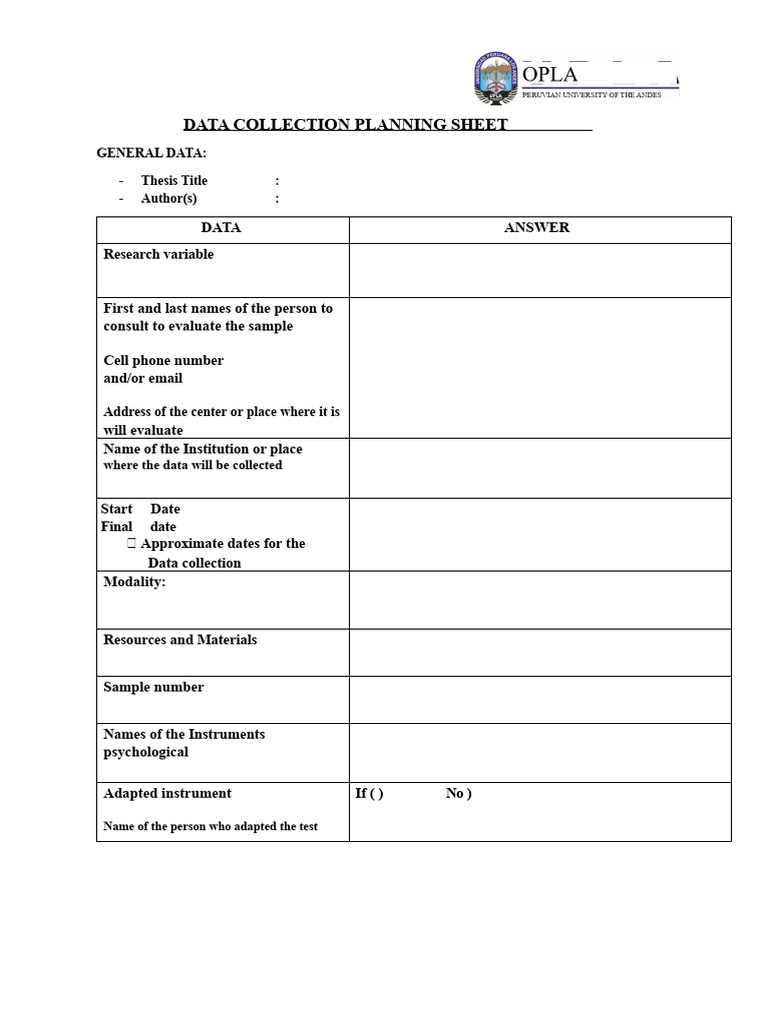 Data Collection Planning Sheet | PDF