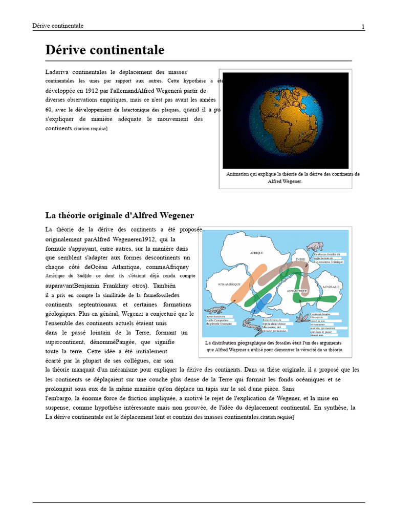 Dérive continentale et théorie de Wegener PDF Tectonique des — free download