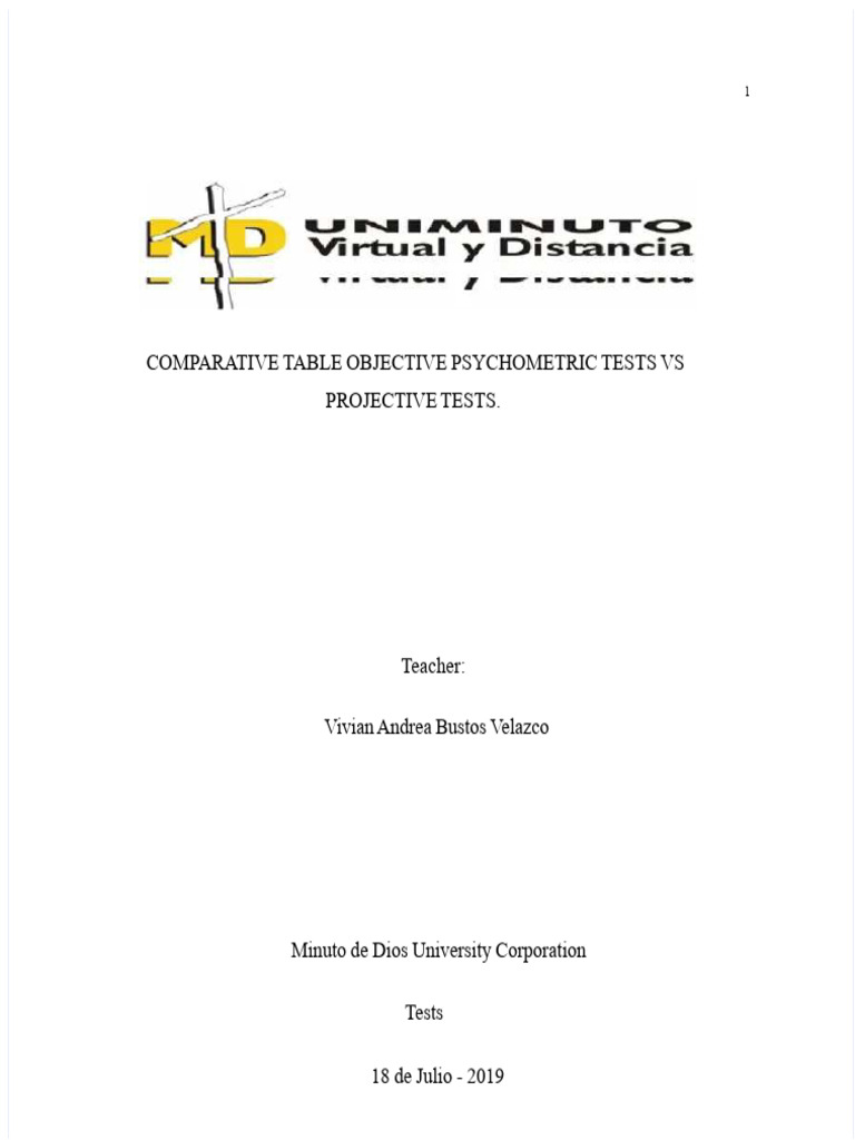 PDF Comparative Table Objective Psychometric Tests Vs Projective Tests ...