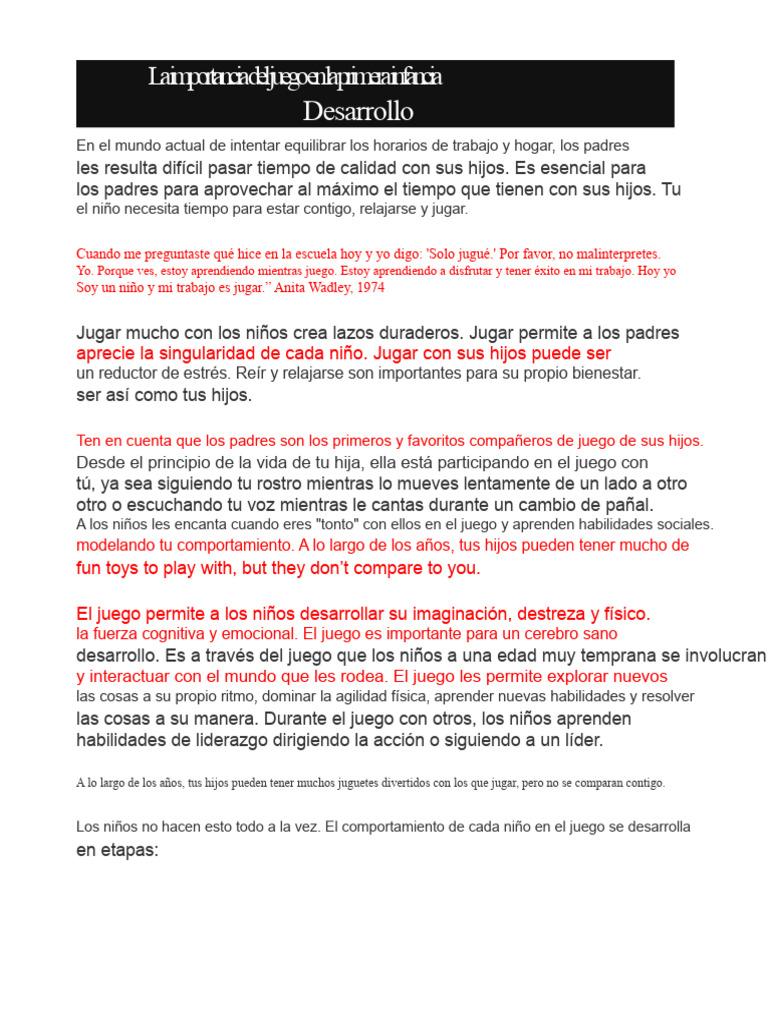 Beneficios del Juego en la Infancia | PDF | Las emociones | Pensamiento