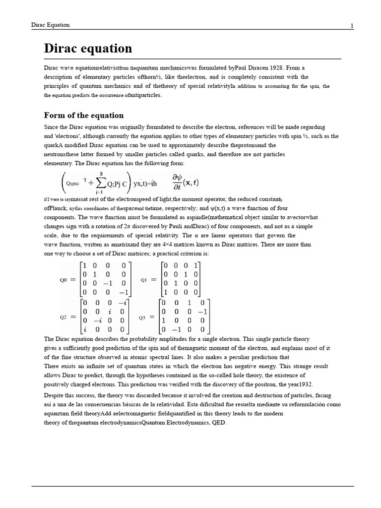 Understanding the Dirac Equation | PDF | Wave Function | Spin (Physics)