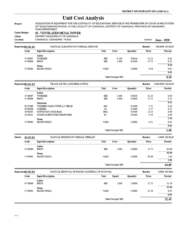 Unit Cost Analysis for Educational Equipment | PDF | Concrete ...
