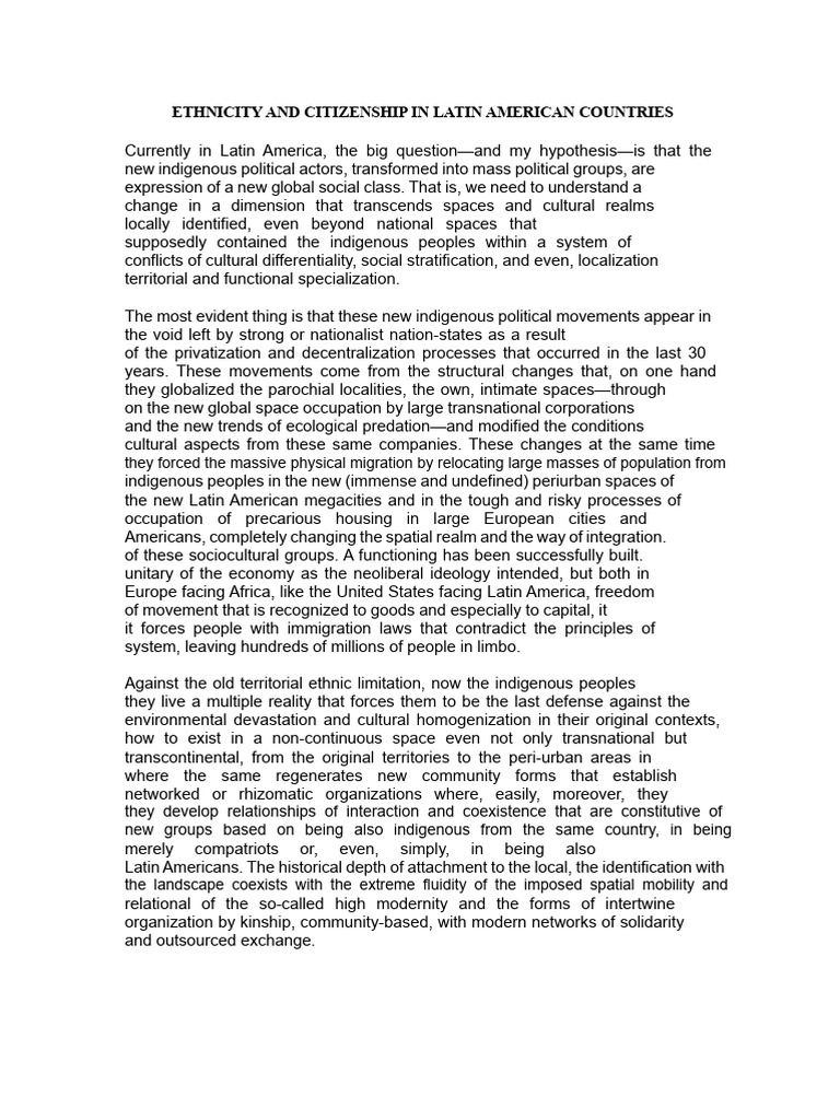 Indigenous Movements in Latin America | PDF | Globalization | Liberal ...