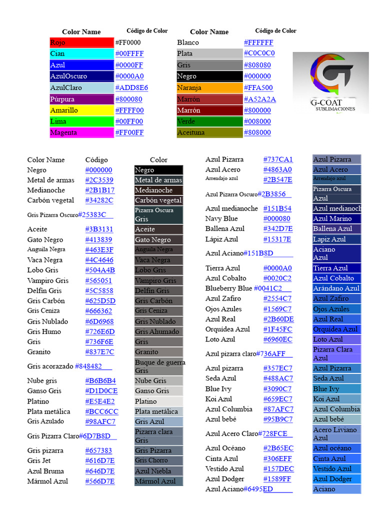 Nombres y Códigos de Colores | PDF | Color | Azul