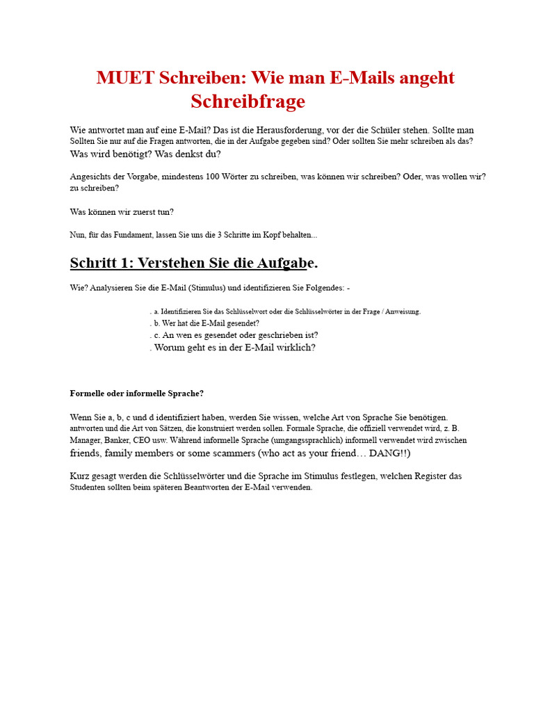MUET Schreiben E-Mail Muster | PDF