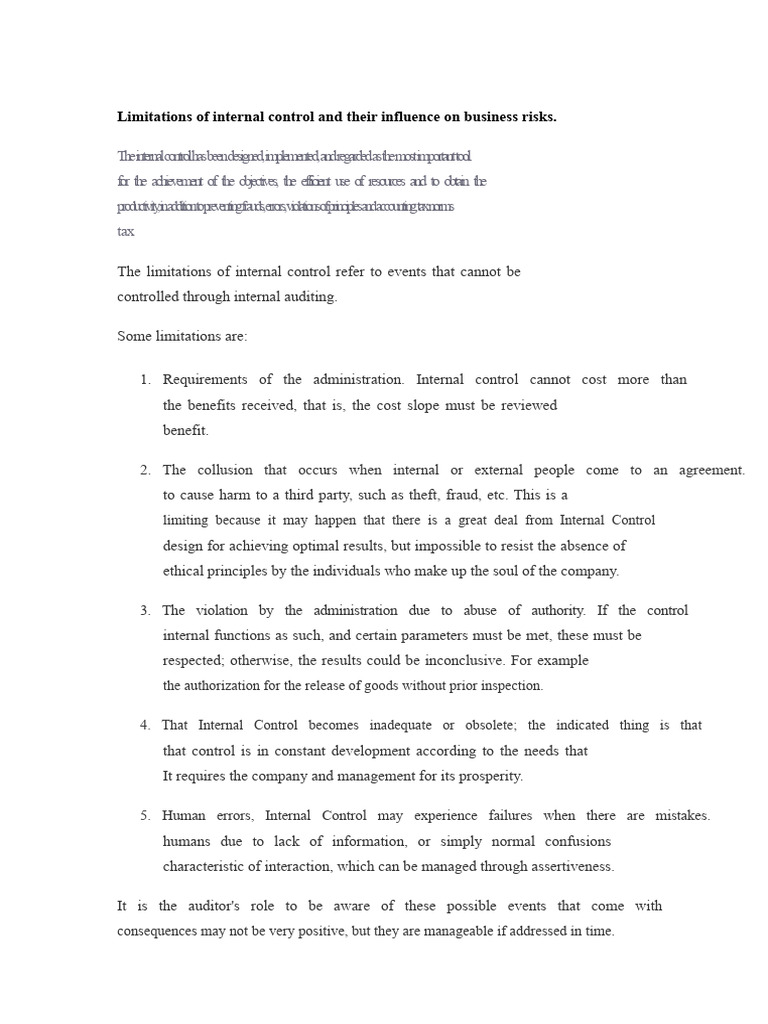 Internal Control Limitations and Risks | PDF | Internal Control | Risk