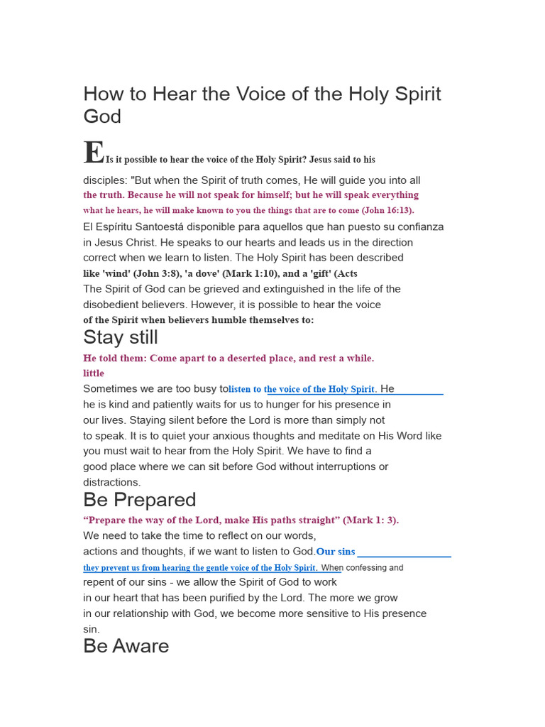 Listening to the Holy Spirit's Voice | PDF | God | Jesus