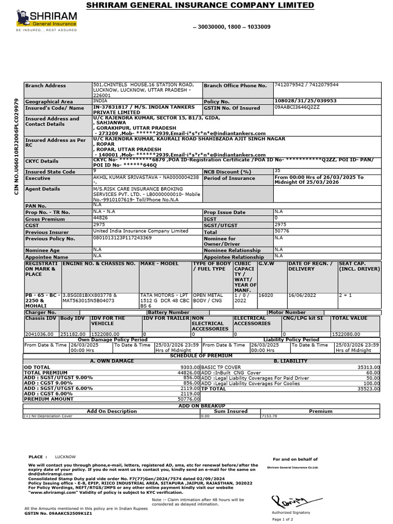 GCCV Motor Vehicle Insurance Policy | PDF | Insurance | Vehicles