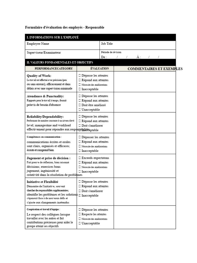 Formulaire d'évaluation des employés | PDF