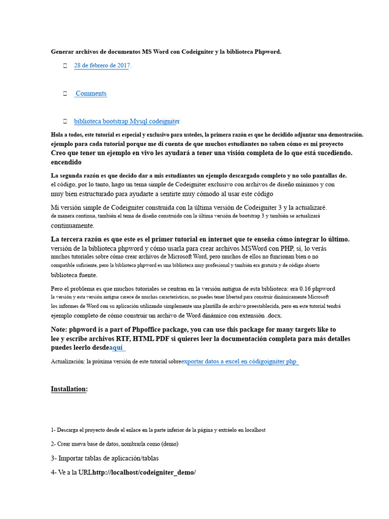 Crear documentos Word con CodeIgniter y PhpWord | PDF | Microsoft Word ...