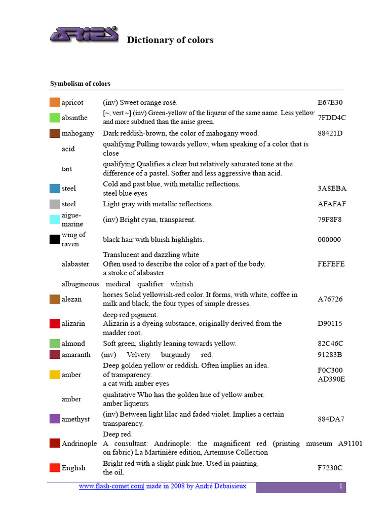 Comprehensive Color Dictionary Guide | PDF | Blue | Grey