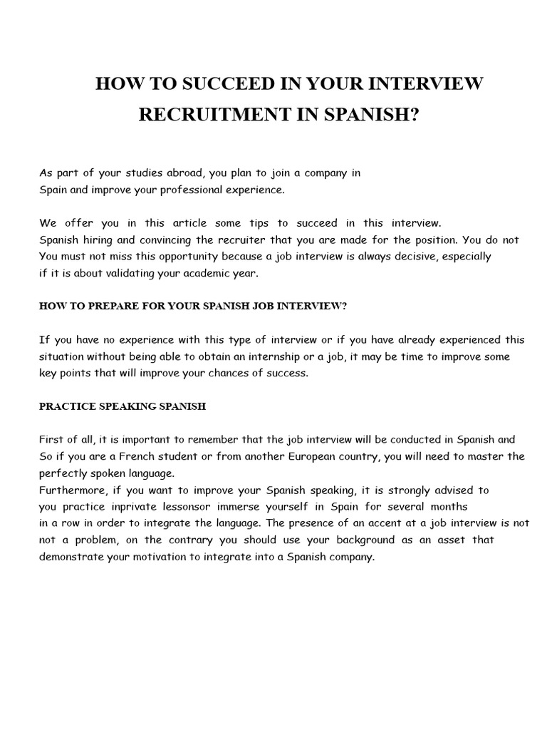 Tips for Succeeding in Spanish Interviews | PDF | Job Interview ...