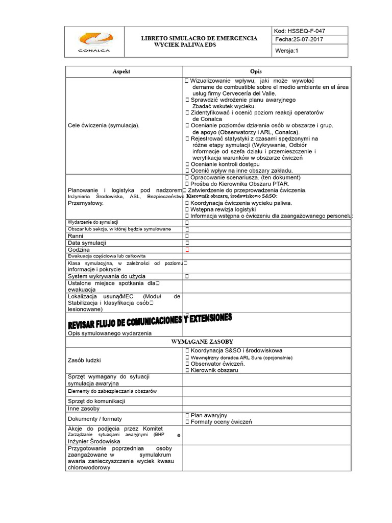 HSSEQ-F-047 Scenariusz Symulacji Sytuacji Awaryjnej Dotyczącej Wycieku ...