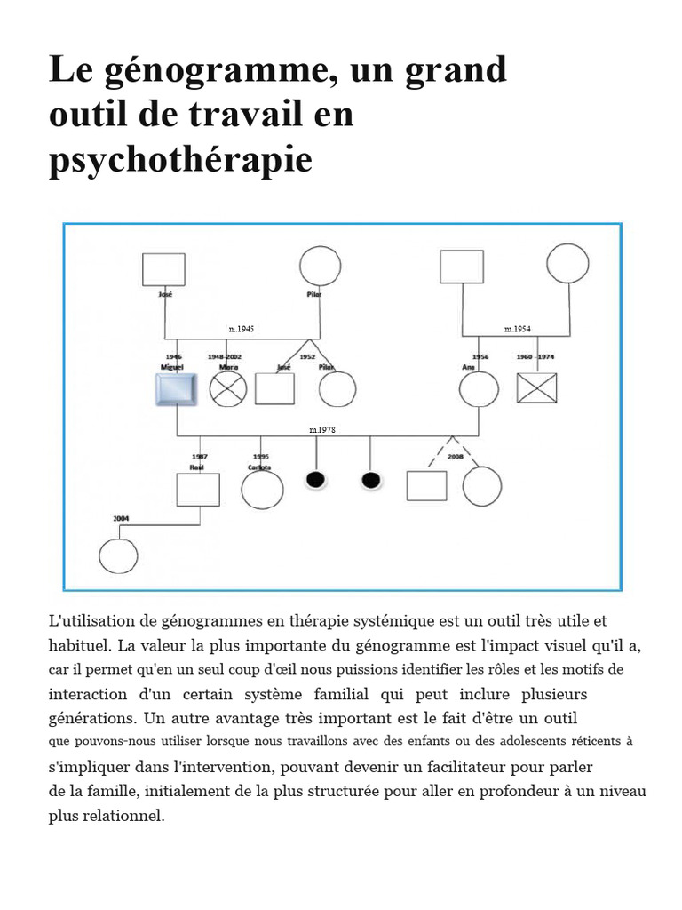 Utilisation du génogramme en psychothérapie | PDF | Généalogie ...
