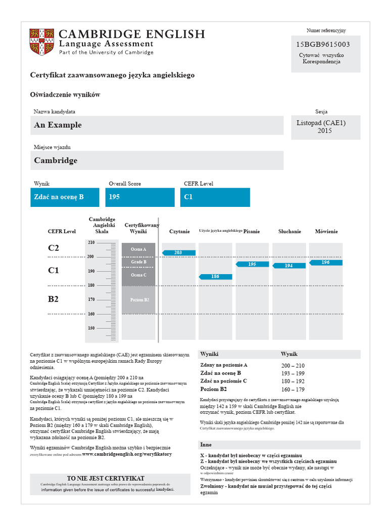 Cambridge English Advanced Sample Statement of Results PDF | PDF