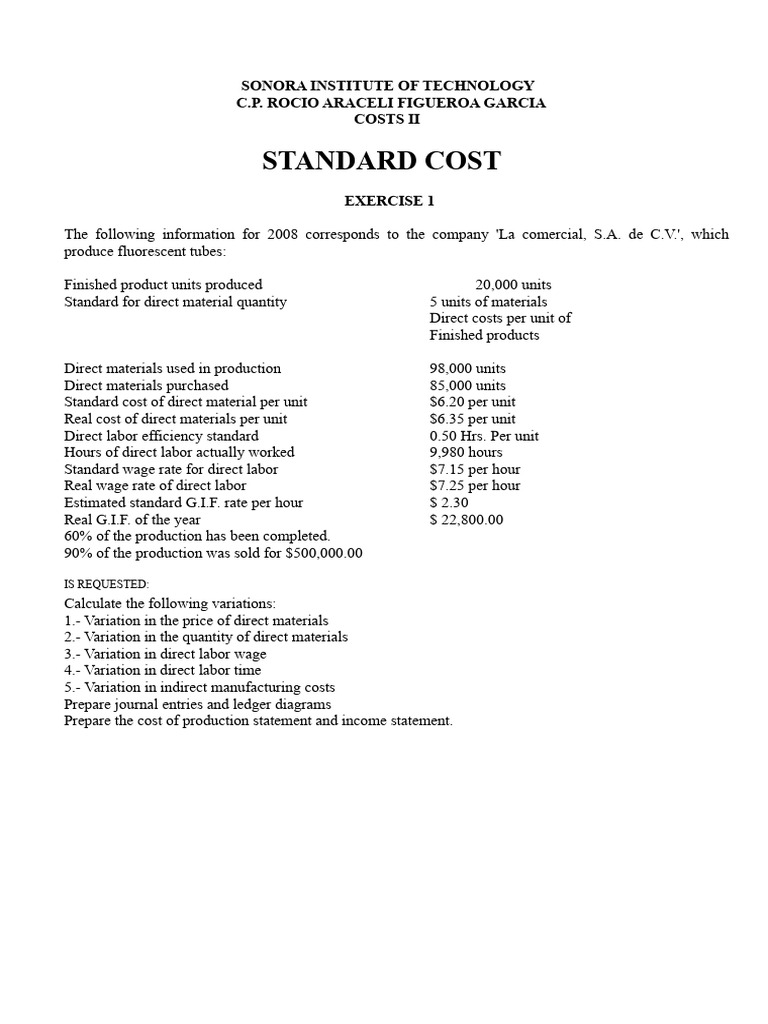 Standard Cost Exercises Example | PDF | Cost Of Goods Sold | Financial ...