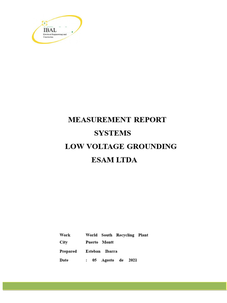 Low Voltage Grounding Measurement Report | PDF | Electrical Resistivity ...