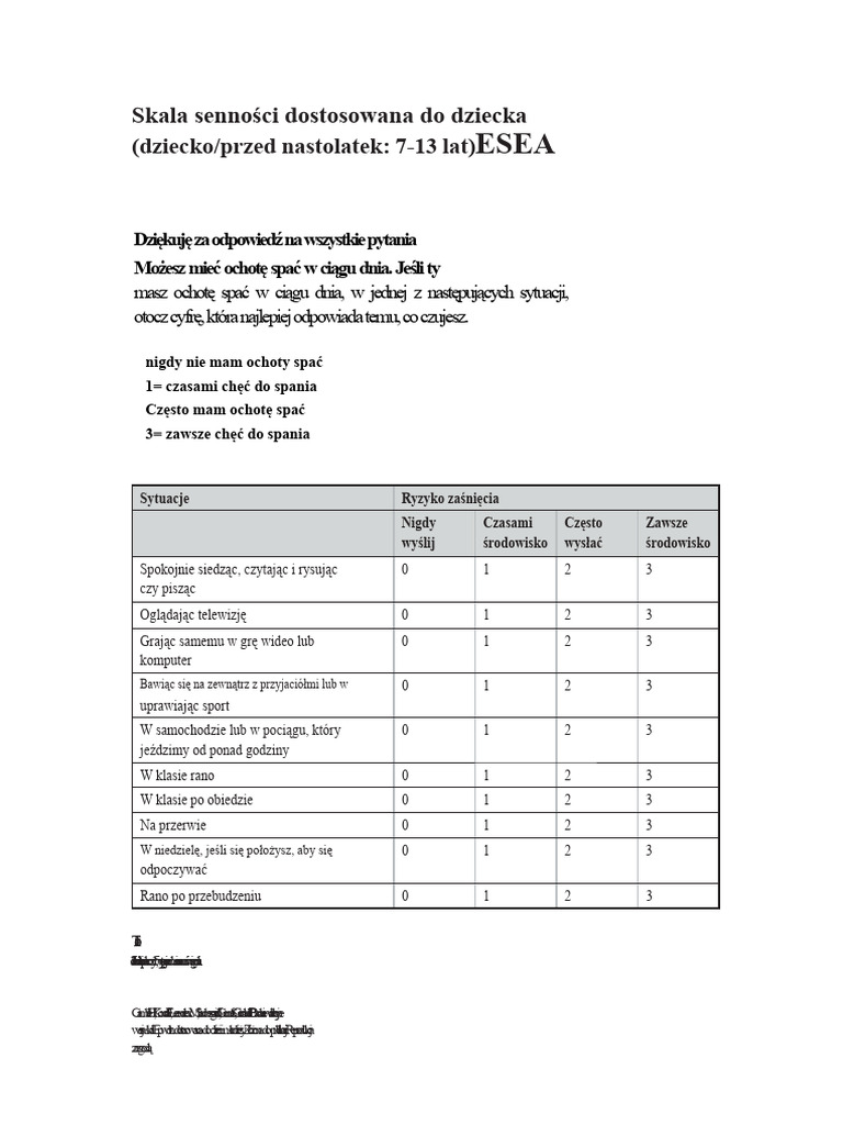 Skale Senności (Epworth, ESEA, PDSS) | PDF
