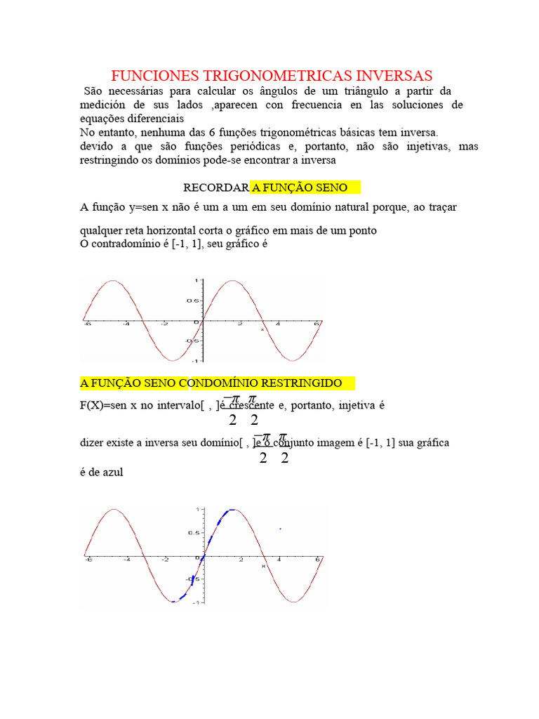 Funções Trigonométricas Inversas e Derivadas | PDF | Trigonometria ...
