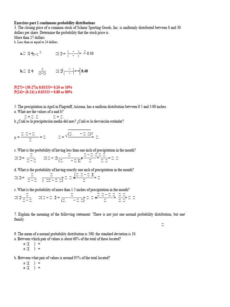 Continuous Probability Distribution Exercises | PDF | Normal ...