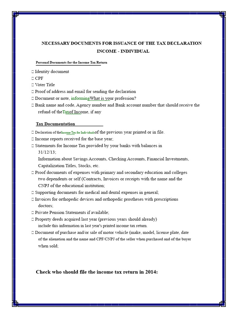 Tax Declaration Requirements for Individuals | PDF | Taxes | Taxation