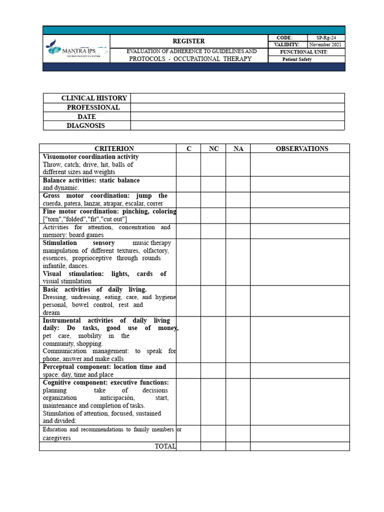 Occupational Therapy Evaluation | PDF