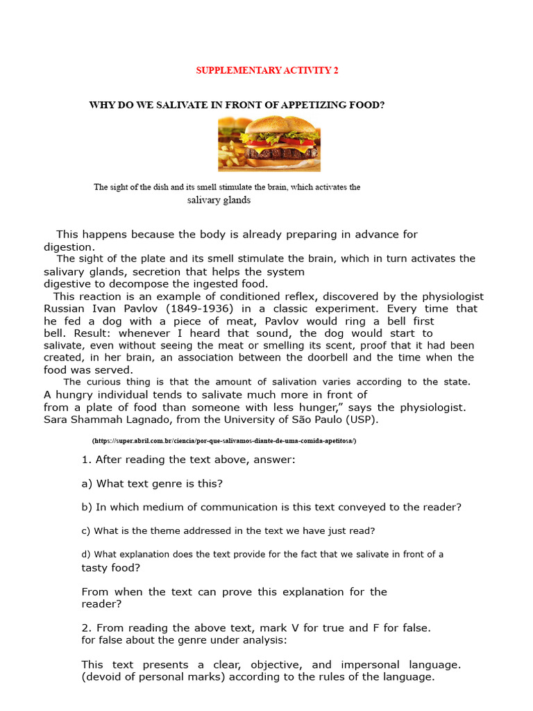 Complementary Activity 2 | PDF | Saliva | Classical Conditioning
