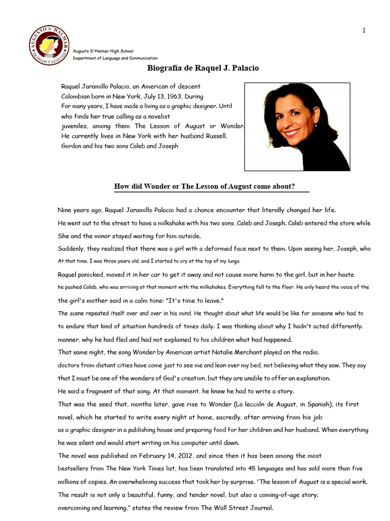 Raquel J. Palacio: Author of Wonder | PDF