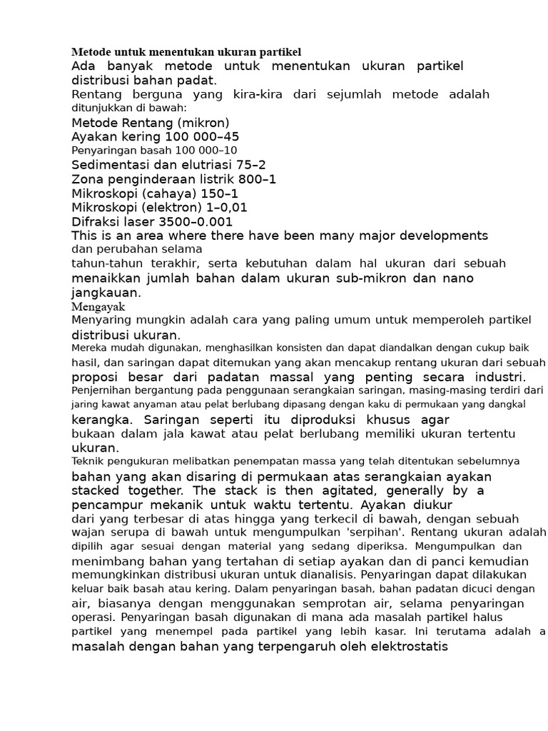 Metode Pengukuran Ukuran Partikel | PDF