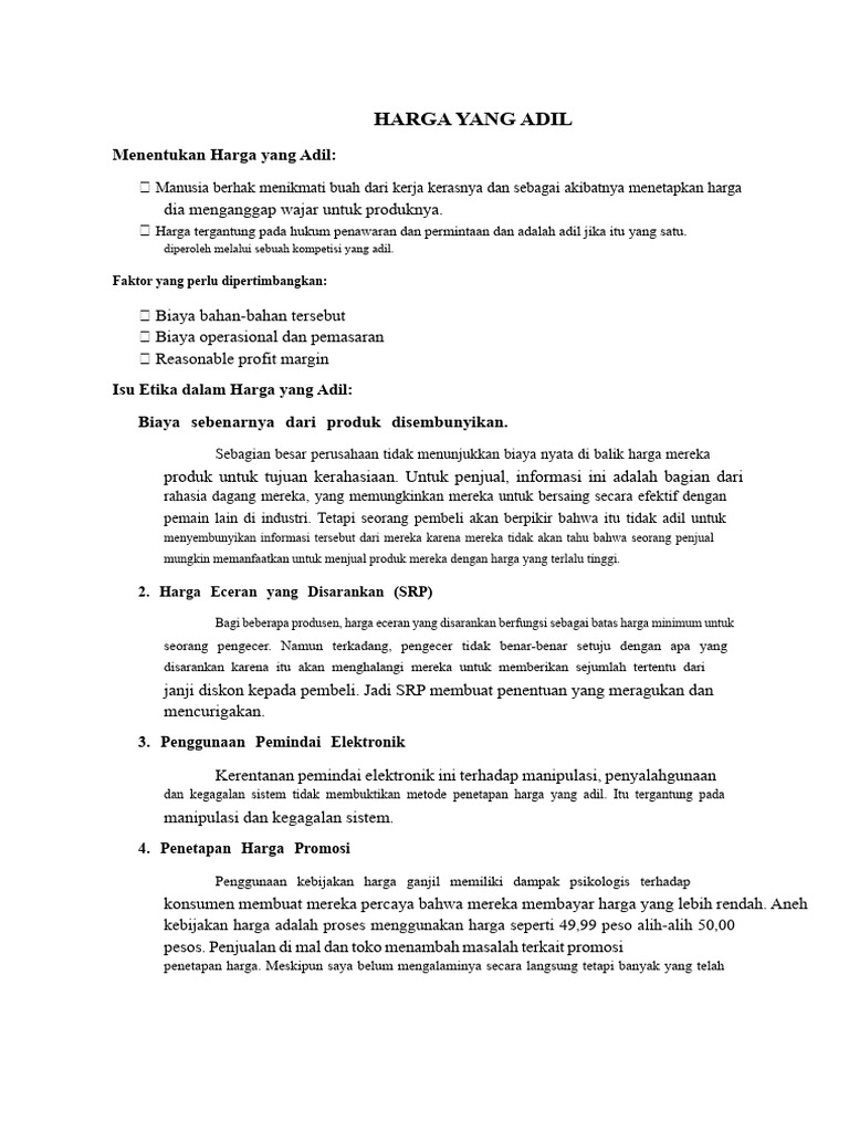 Harga Yang Adil | PDF