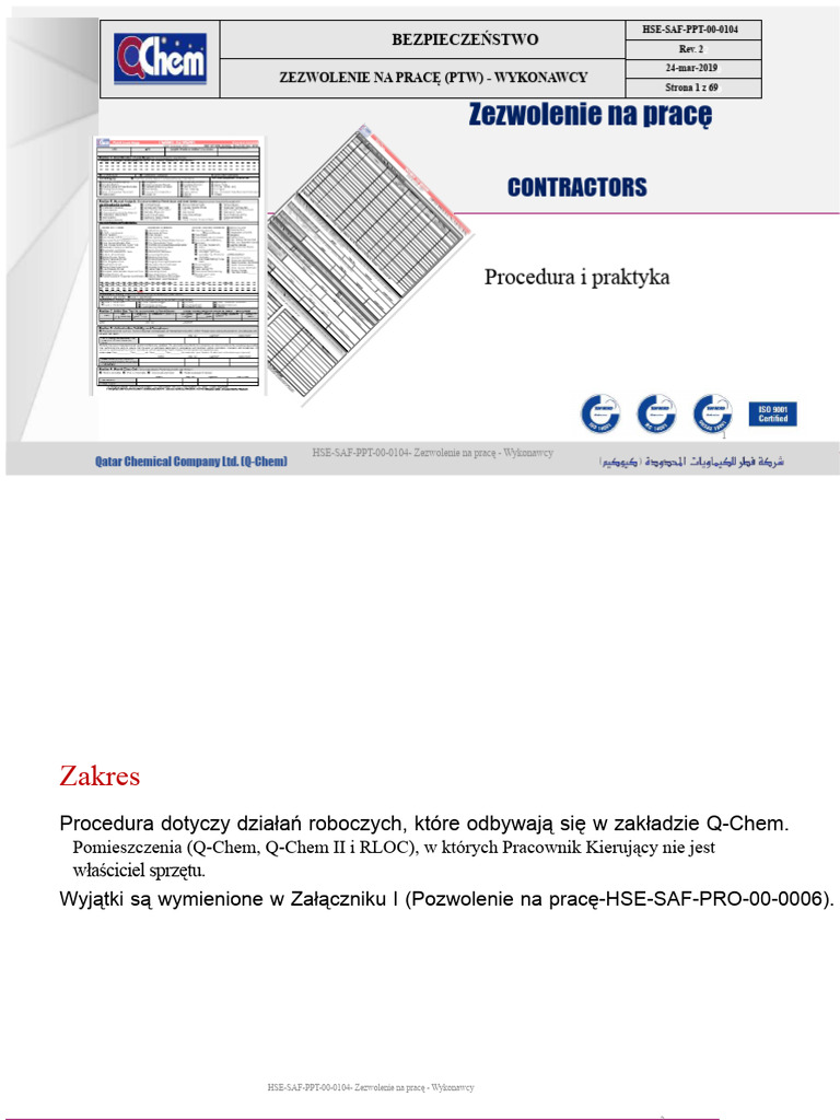 Zezwolenie Na Prace Dla Wykonawców HSE SAF PPT 00 0104 | PDF