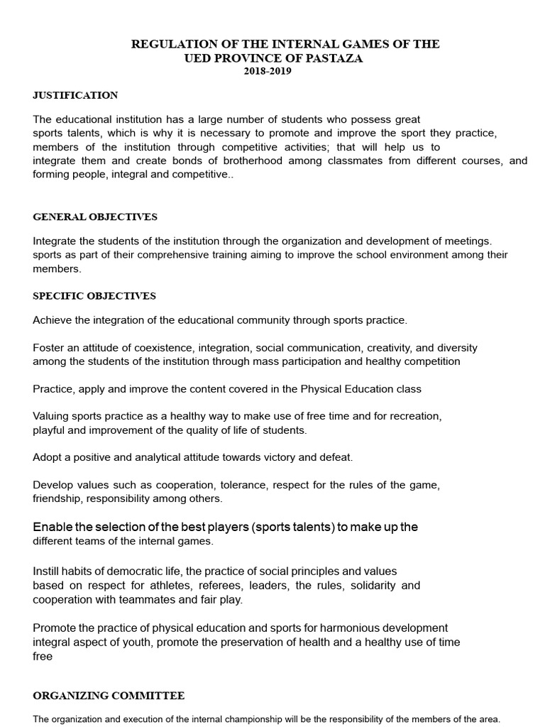 Internal Games Regulation for UED Pastaza | PDF | Sports