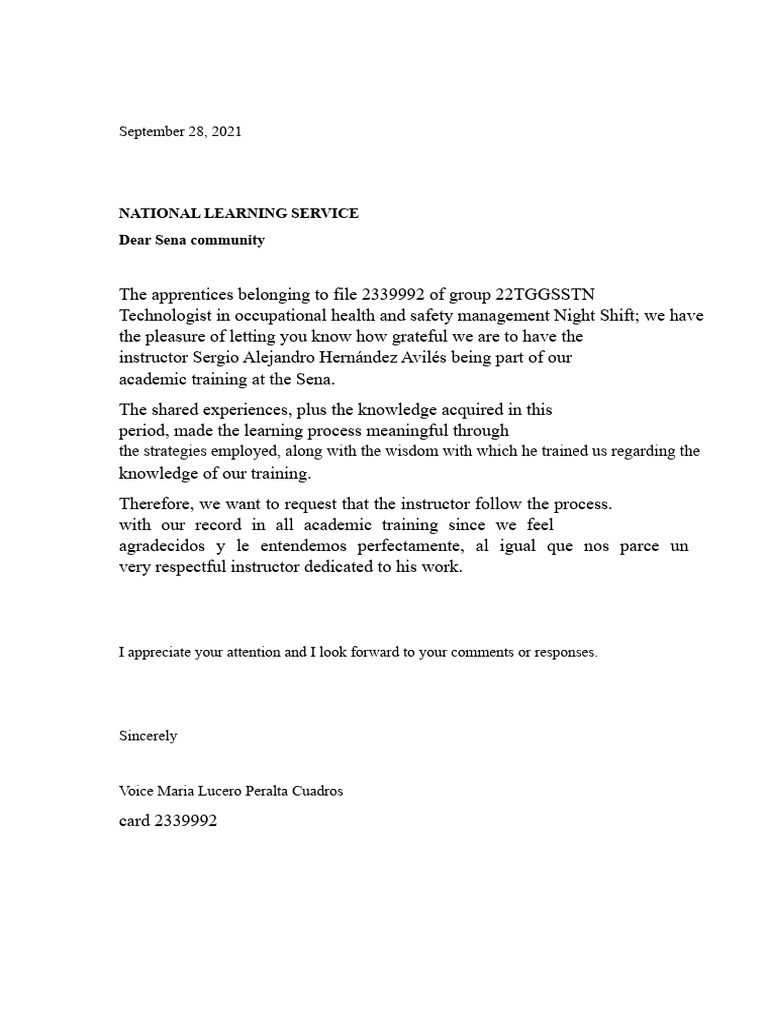 Request letter for instructor | PDF