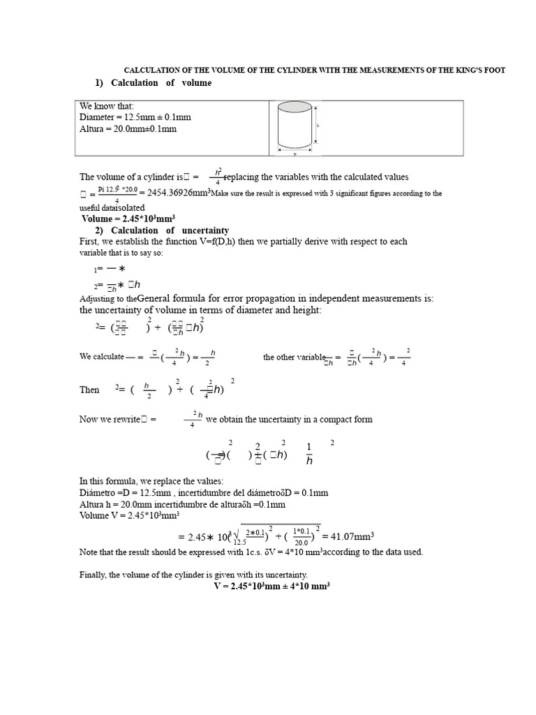 Cylinder Volume Calculation & Uncertainty | PDF | Significant Figures ...