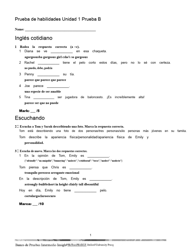 Prueba de Habilidades Unidad 1 B PDF | PDF