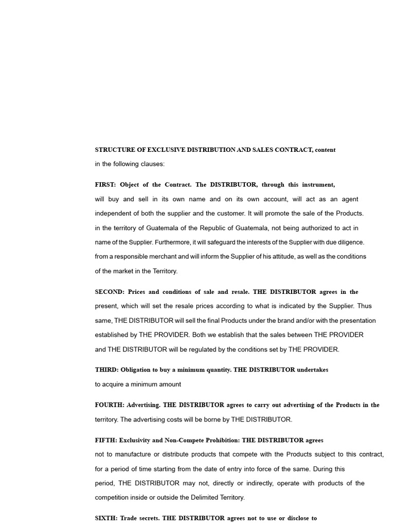 Exclusive Distribution Contract Structure | PDF | Breach Of Contract ...