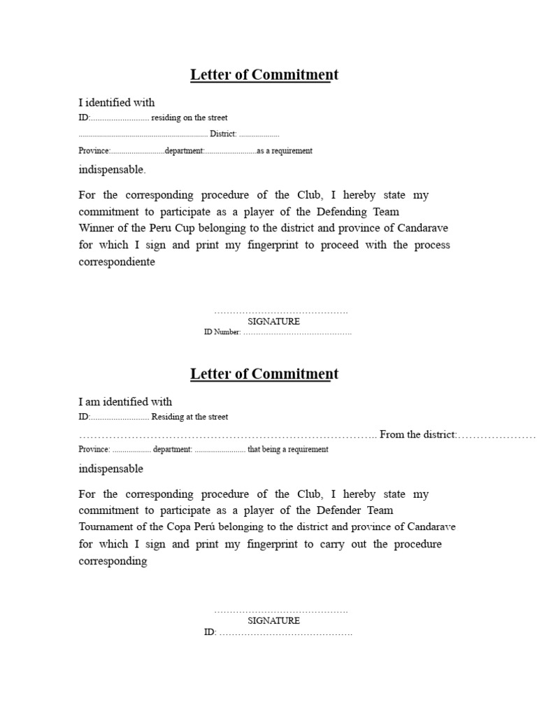 Player Commitment Letter for Copa Perú | PDF