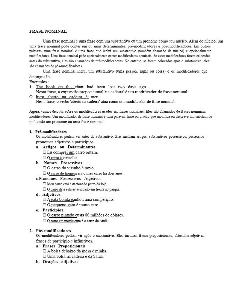 Frase Nominal Materi | PDF | Pronome | Substantivo