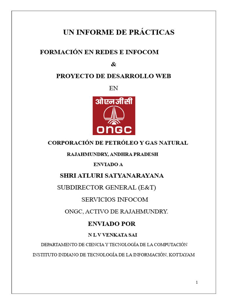 Informe de Prácticas en ONGC Rajahmundry | PDF | Red de computadoras ...