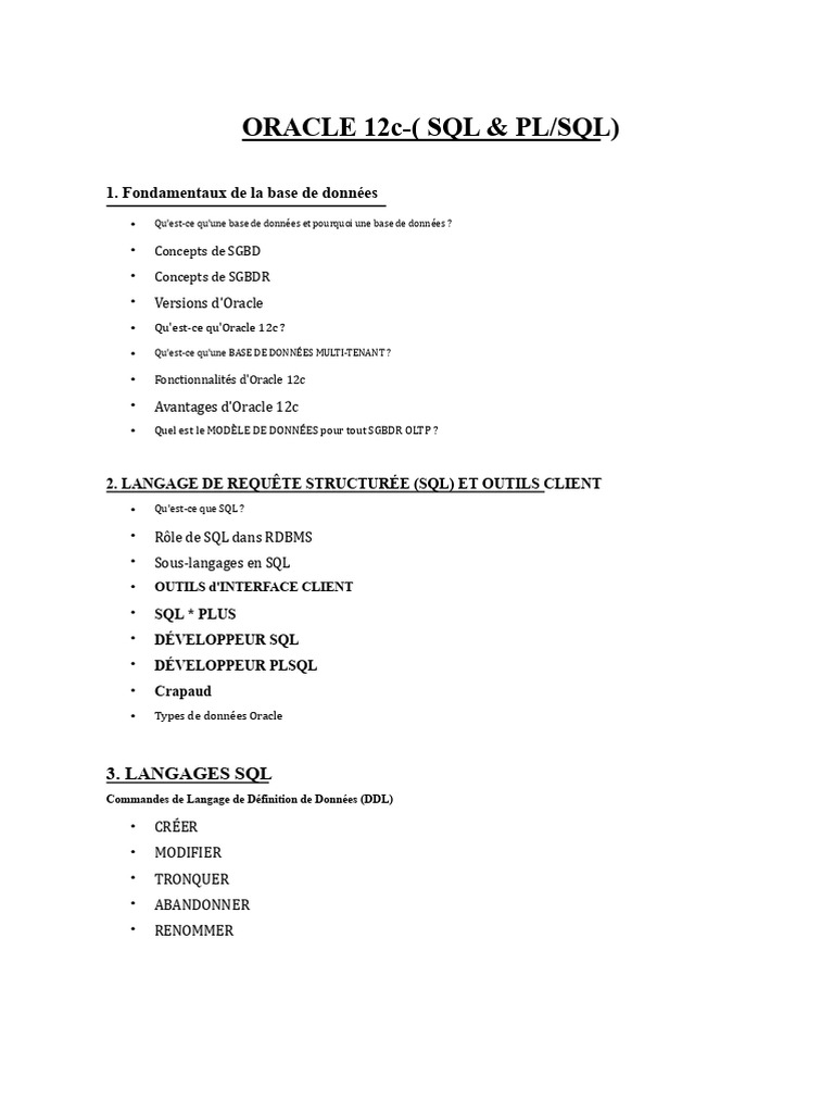 Guide complet sur Oracle 12c SQL/PLSQL | PDF | Base de données Oracle ...