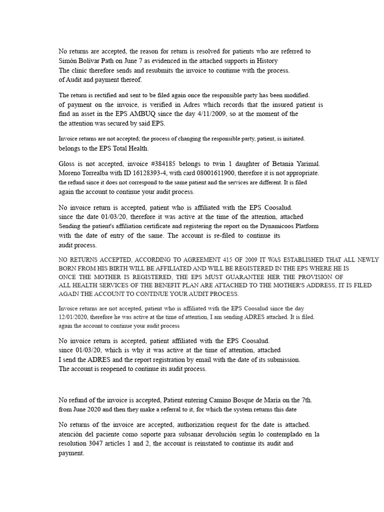 Invoice Return Policy and Patient Audits | PDF | Medicine | Clinical ...