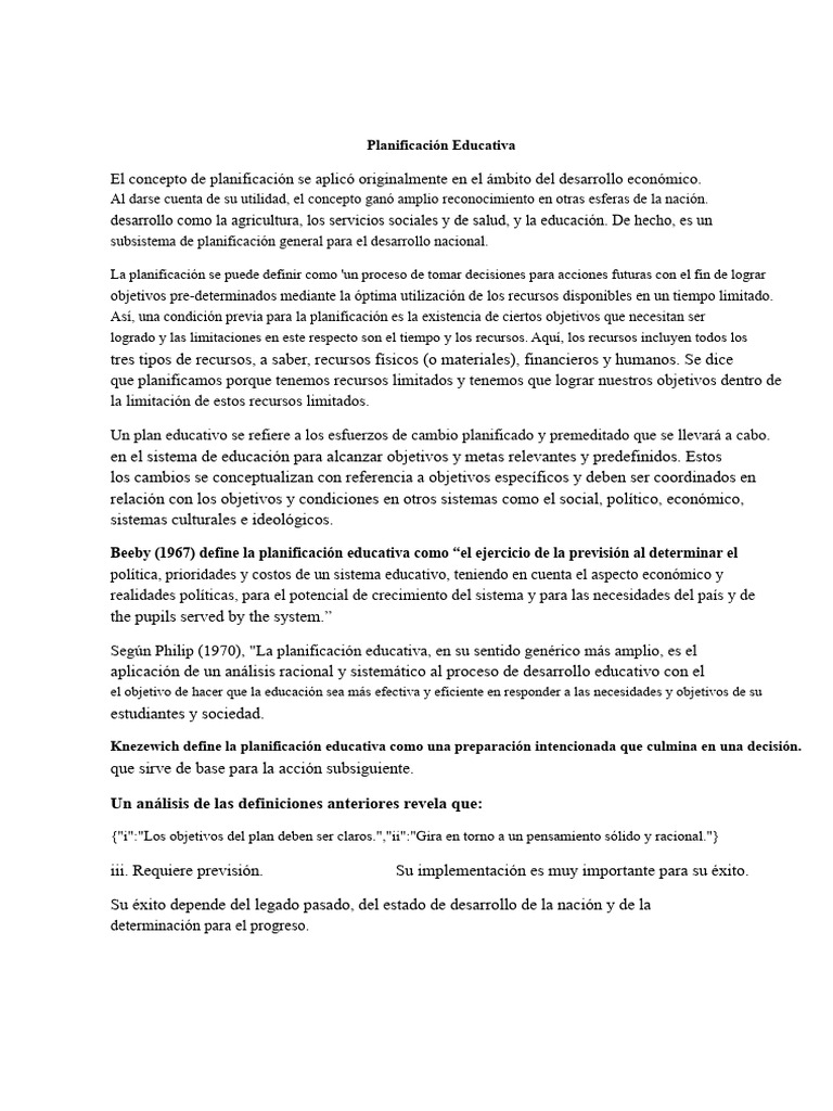 Importancia de la Planificación Educativa | PDF | Planificación ...