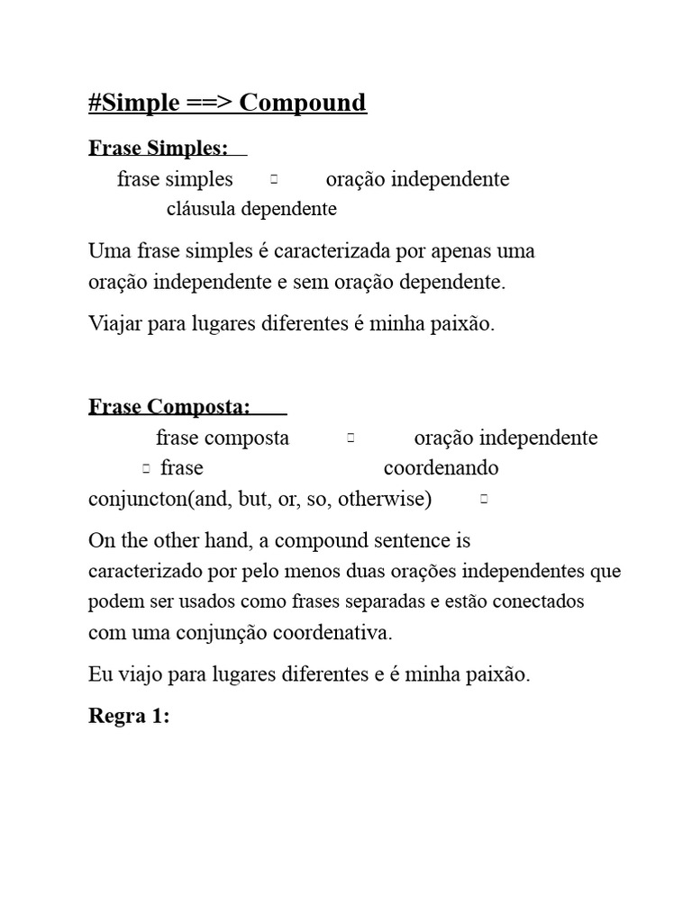 Frases Simples e Compostas: Regras e Exemplos | PDF | Famílias ...