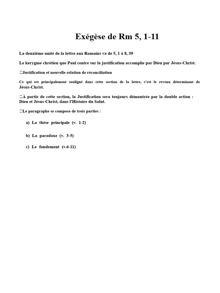 Exégèse de Rm 5, 1-11 : Justification et Paix | PDF | Justification ...