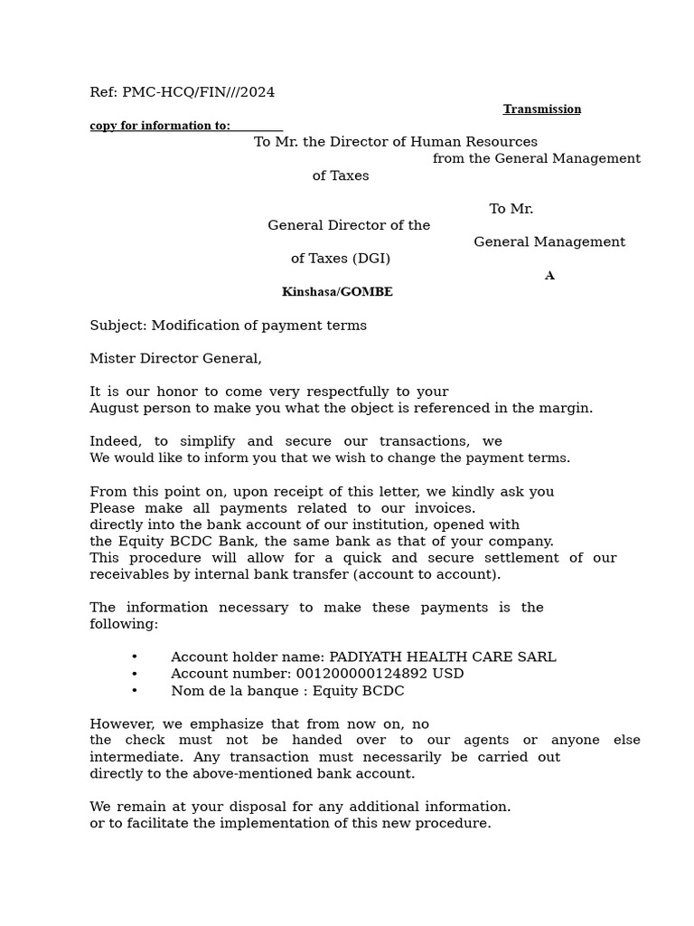 Letter for change of payment methods | PDF | Economies | Financial Services