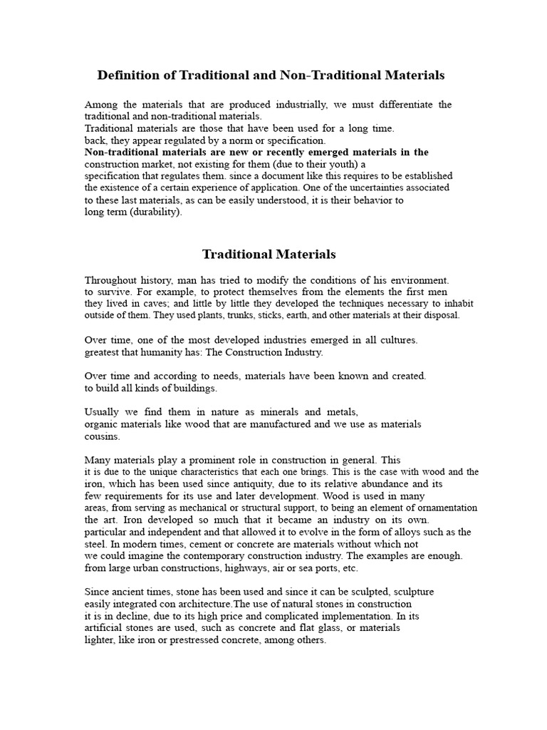 Traditional vs Non-Traditional Materials | PDF | Concrete | Mortar ...