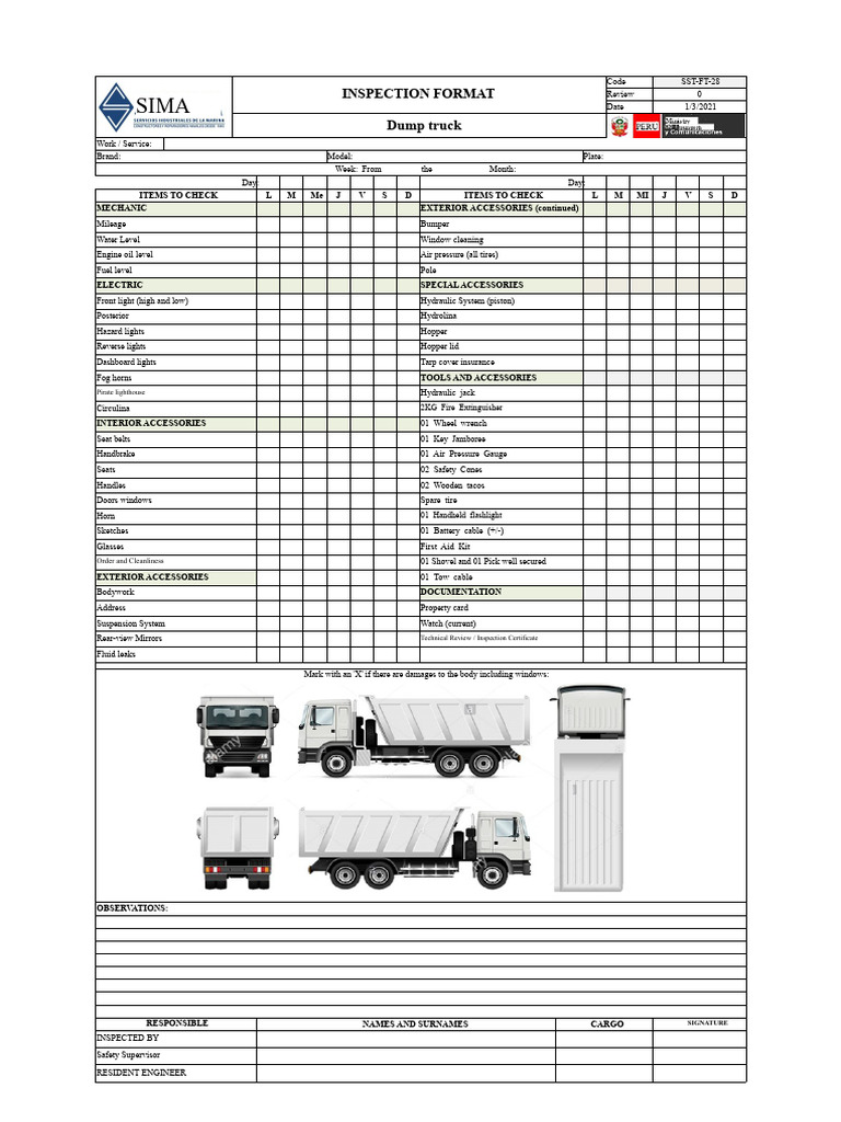 Dump Truck Inspection Checklist | PDF | Wheeled Vehicles | Vehicles