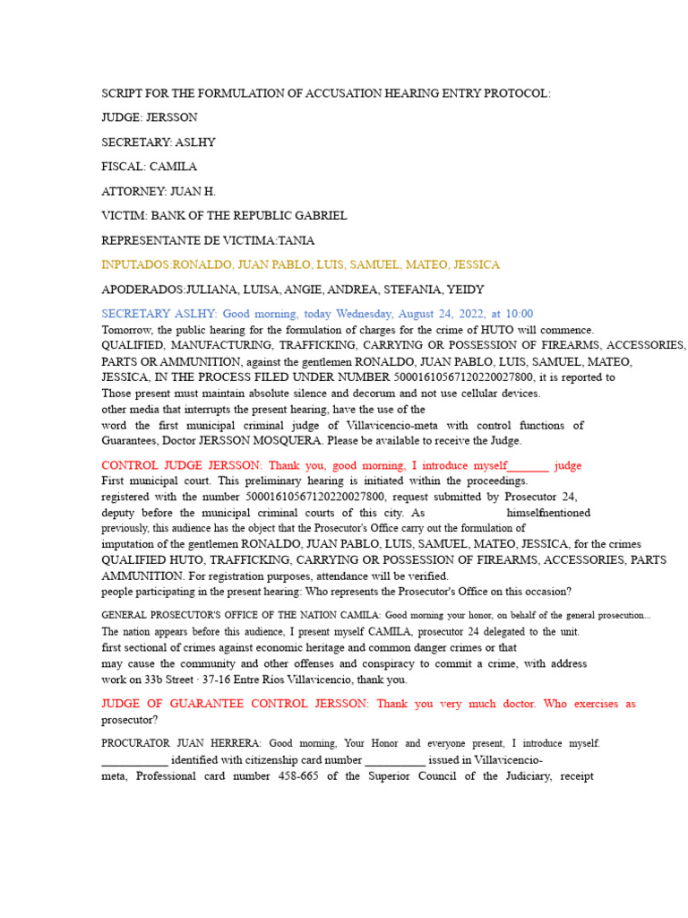 Accusation Hearing Protocol Overview | PDF | Prosecutor | Justice