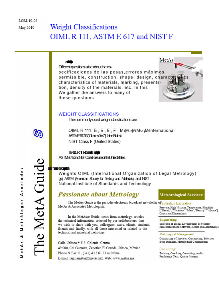 Weight Classifications in Metrology | PDF | Calibration | National ...